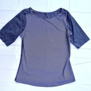 PRANA women's blue white striped print stretch short-sleeved t-shirt Sz S